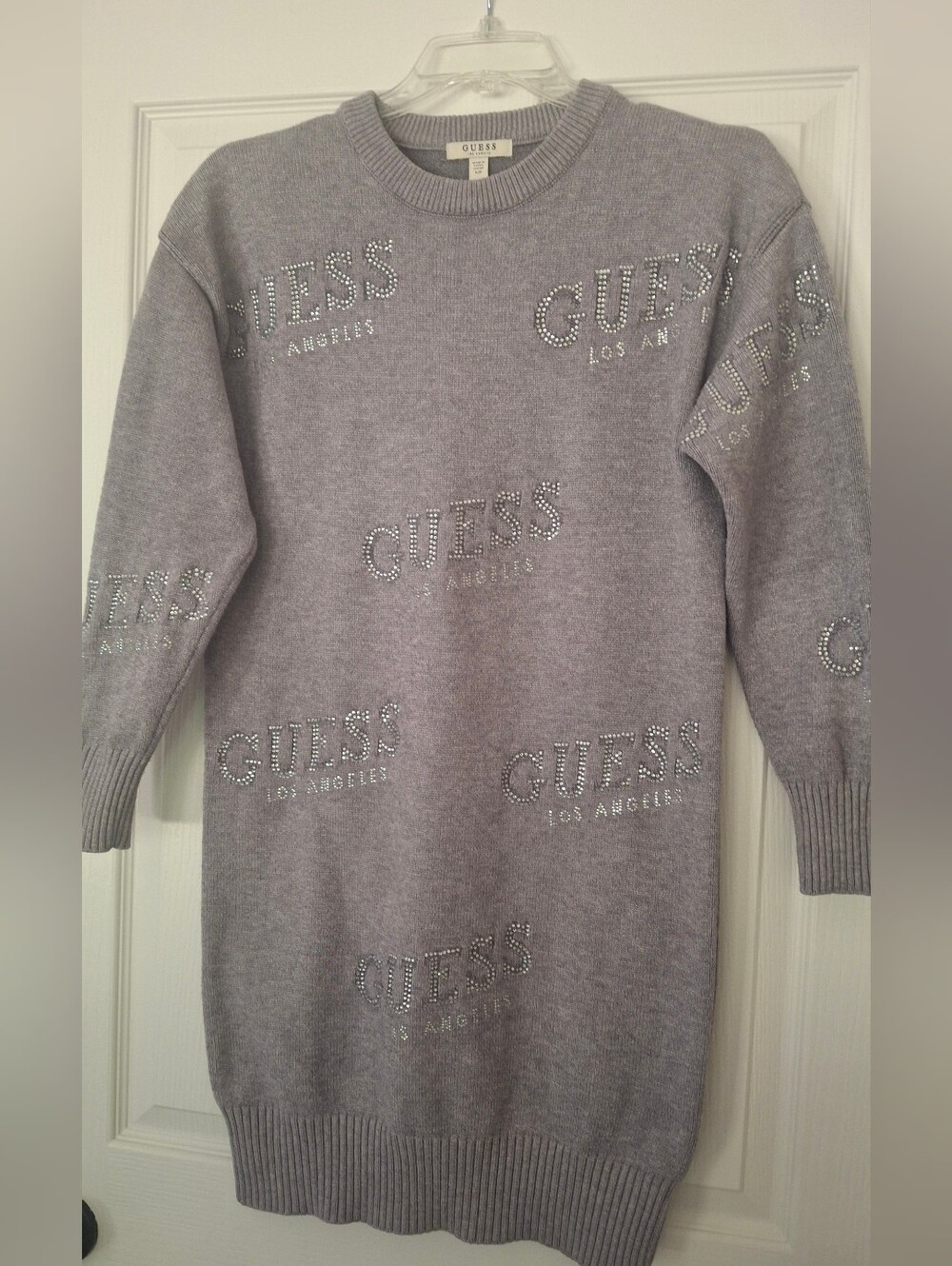 GUESS Women's Gray Embellished Logo Sweater Dress
